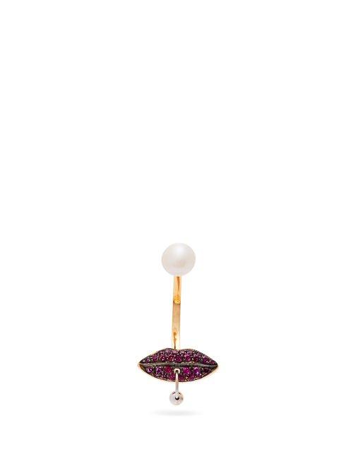 Matchesfashion.com Delfina Delettrez - Lips 18kt Gold & Ruby Earring - Womens - Yellow Gold