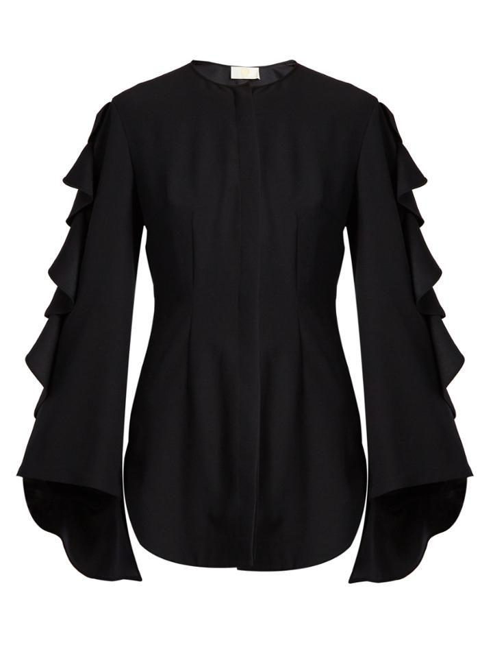 Sara Battaglia Collarless Bell-sleeved Cady Blouse