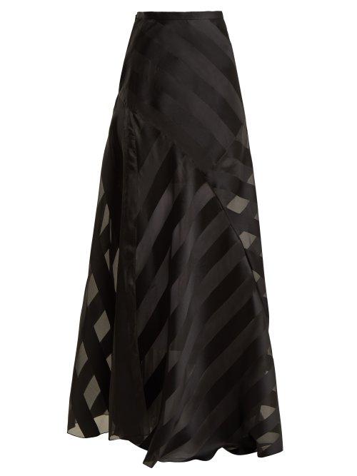 Matchesfashion.com Lanvin - High Rise Chevron Striped Silk Blend Skirt - Womens - Black