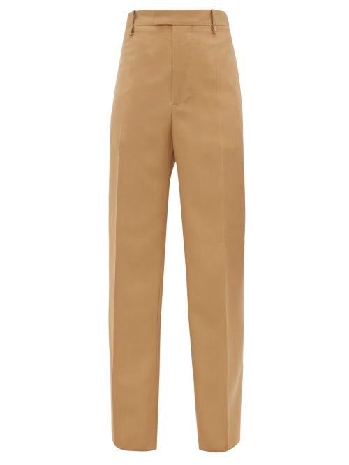 Matchesfashion.com Bottega Veneta - High-rise Wool-twill Straight-leg Trousers - Womens - Camel