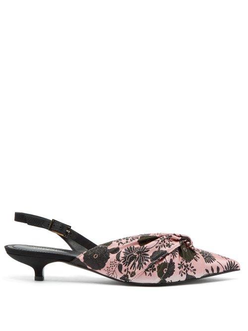 Matchesfashion.com Erdem - Edwina Floral Jacquard Slingback Pumps - Womens - Black Pink