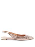 Matchesfashion.com Aquazzura - Tequila Crystal-embellished Slingback Suede Flats - Womens - Light Pink