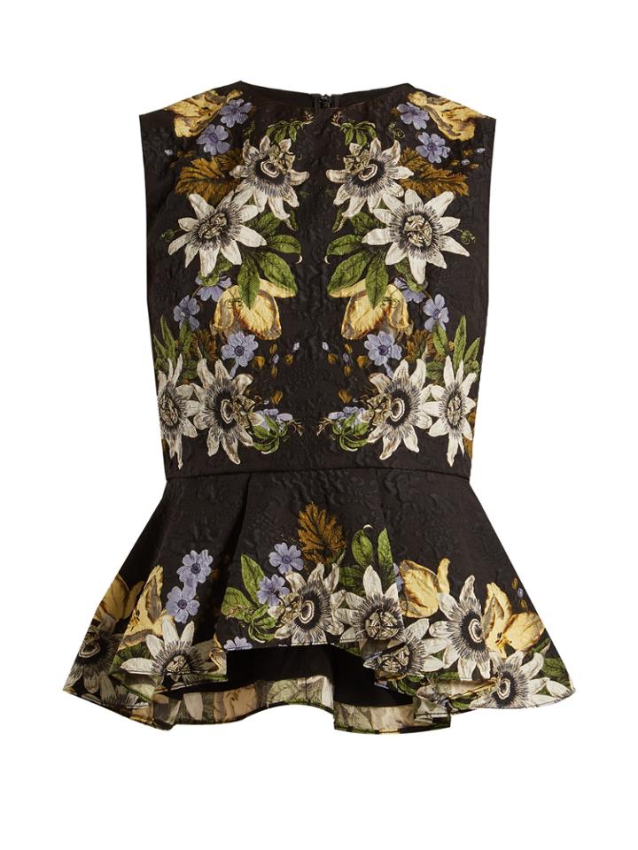 Erdem Queenie Floral-print High-neck Peplum Top