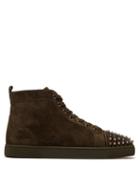 Matchesfashion.com Christian Louboutin - Lou Spike Embellished Suede High Top Trainers - Mens - Khaki