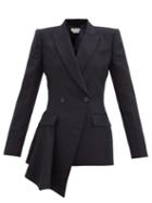 Matchesfashion.com Alexander Mcqueen - Asymmetric Double-breasted Wool-flannel Jacket - Womens - Navy