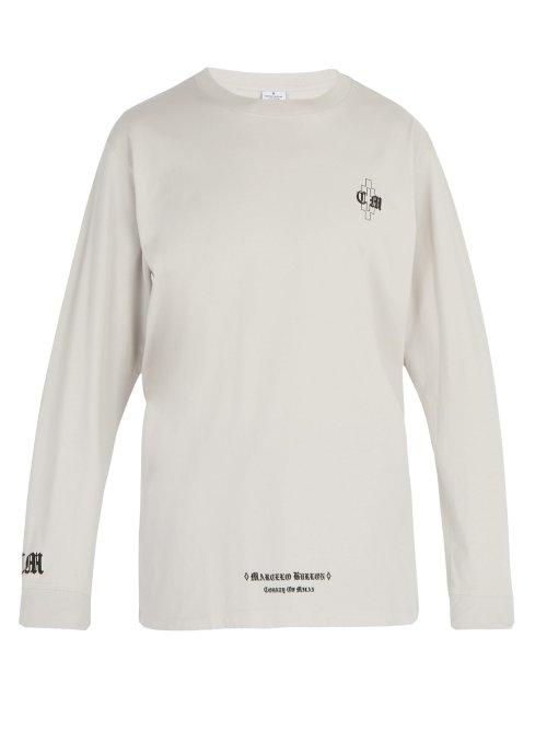 Matchesfashion.com Marcelo Burlon - Logo Print Long Sleeved T Shirt - Mens - Light Grey