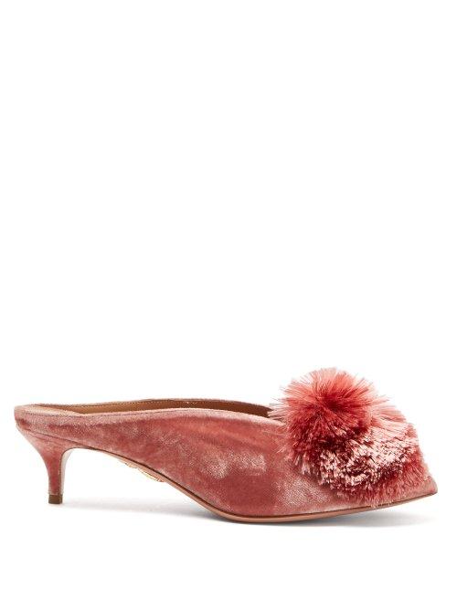 Matchesfashion.com Aquazzura - Powder Puff 45 Velvet Mules - Womens - Light Pink