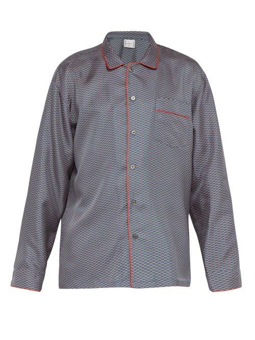 Matchesfashion.com All At Sea - Wave Print Silk Satin Pyjama Top - Mens - Blue