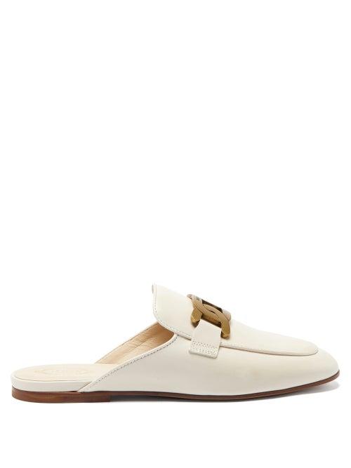 Tod's - Kate Chain-embellished Leather Backless Loafers - Womens - White