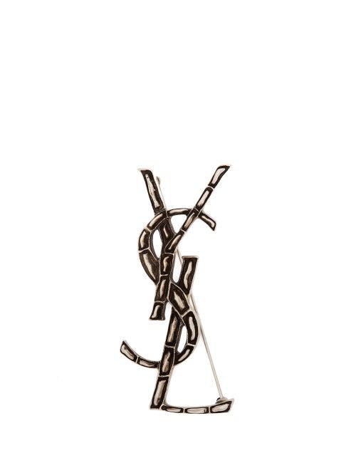 Matchesfashion.com Saint Laurent - Ysl Silver Tone Logo Brooch - Womens - Silver