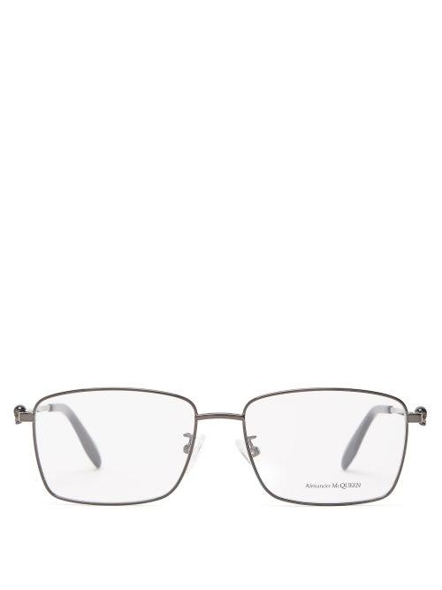 Matchesfashion.com Alexander Mcqueen - Skull-embellished Square Metal Glasses - Mens - Grey