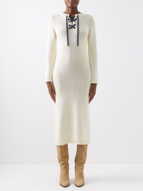 Zimmermann - High Tide Lace-up Knit Cotton Dress - Womens - Cream