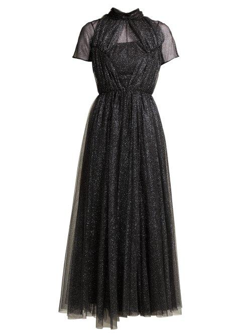 Matchesfashion.com Emilia Wickstead - Gabriel Glittered Tulle Gown - Womens - Black