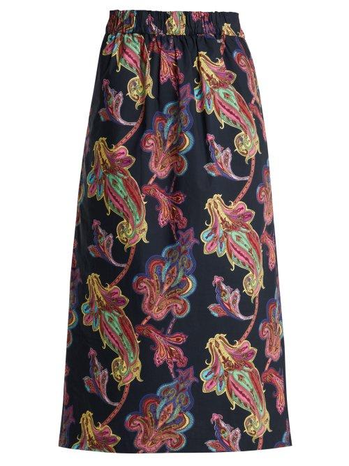 Matchesfashion.com Tibi - Paisley Print Cotton Skirt - Womens - Navy Multi