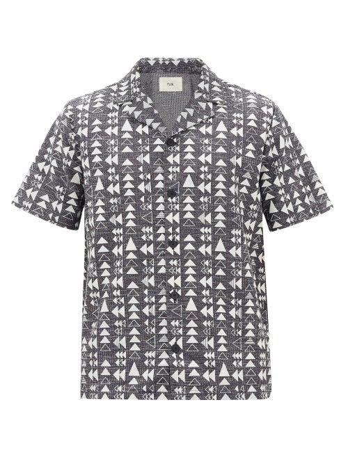 Matchesfashion.com Folk - Printed Cotton-piqu Shirt - Mens - Blue White