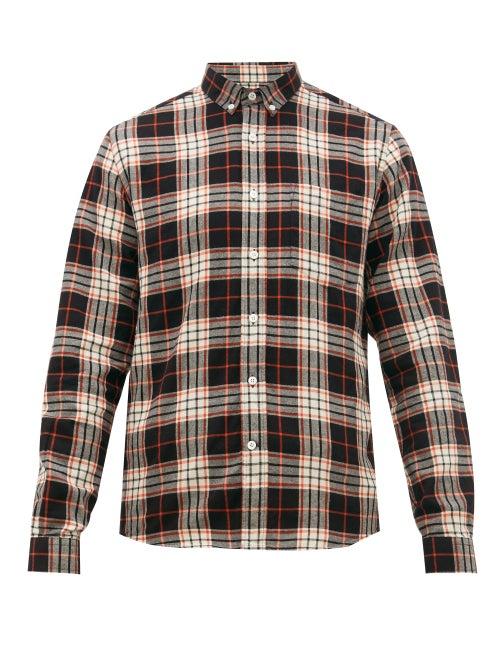 Matchesfashion.com Ami - Checked Button Down Collar Brushed Cotton Shirt - Mens - Orange White