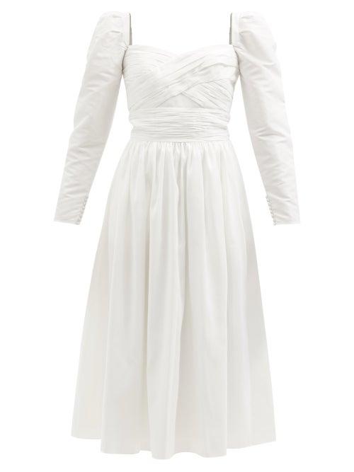 Self-portrait - Sweetheart-neckline Gathered Taffeta Midi Dress - Womens - White