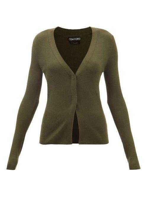 Tom Ford - Ribbed-knit Cashmere-blend Cardigan - Womens - Khaki