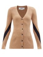 Victoria Beckham - V-neck Ribbed Wool Cardigan - Womens - Camel