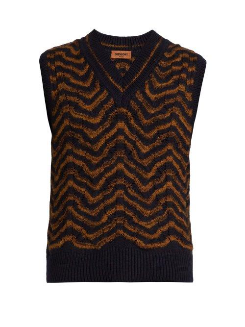 Matchesfashion.com Missoni - Wave Intarsia Wool Blend Vest - Mens - Navy Multi