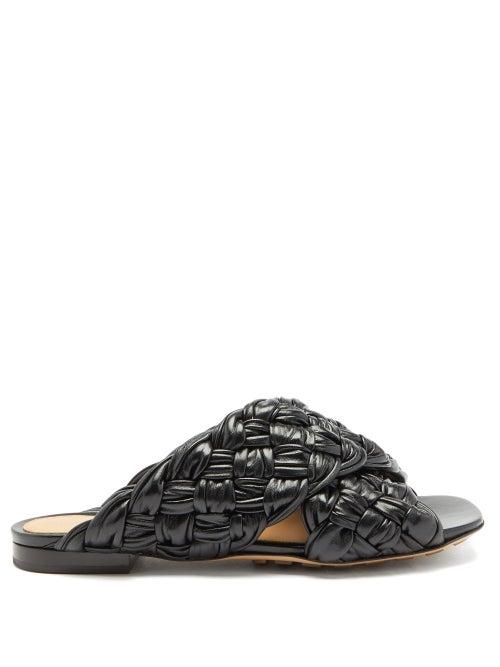 Matchesfashion.com Bottega Veneta - Bv Board Intrecciato-woven Leather Slides - Womens - Black