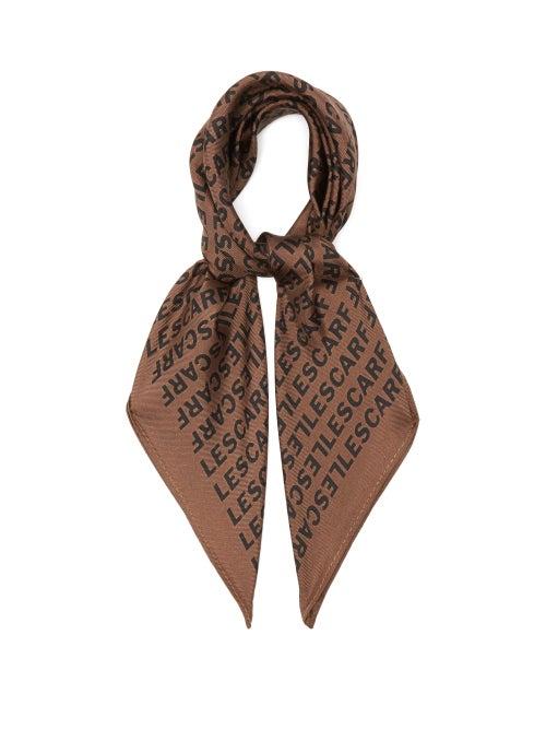 Ladies Accessories Lescarf - No.36 Logo-print Silk-twill Scarf - Womens - Brown Multi