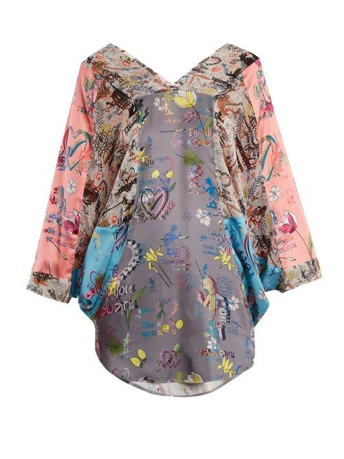 Matchesfashion.com Vivienne Westwood Anglomania - Musa Batwing Sleeve Blouse - Womens - Blue Multi