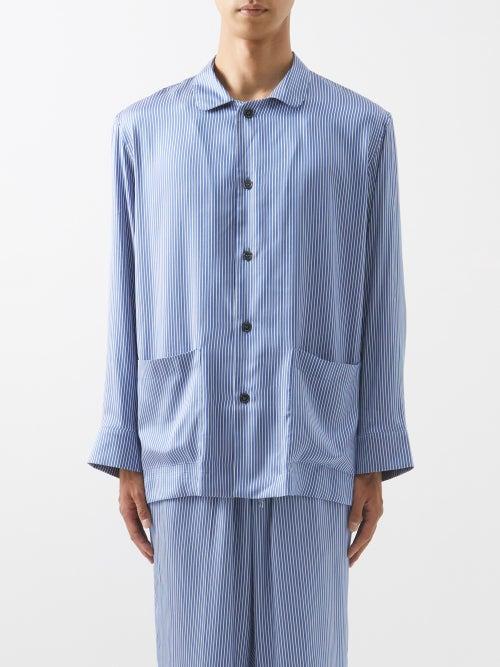 Umit Benan B+ - Lakehouse Striped Silk Shirt - Mens - Blue Multi