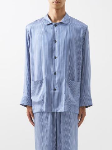Umit Benan B+ - Lakehouse Striped Silk Shirt - Mens - Blue Multi