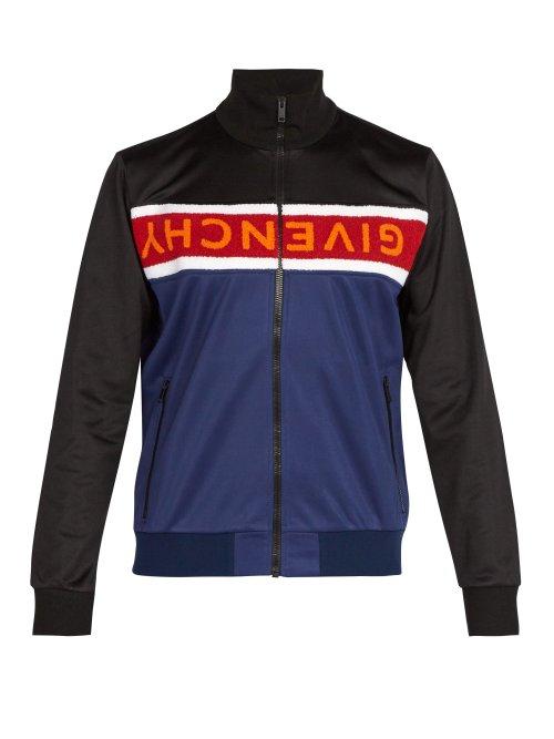 Matchesfashion.com Givenchy - Terry Panel Logo Zip Through Jacket - Mens - Blue