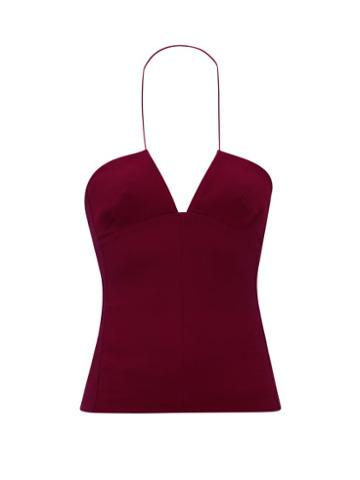 Nensi Dojaka - Halterneck V-neck Twill Top - Womens - Dark Pink
