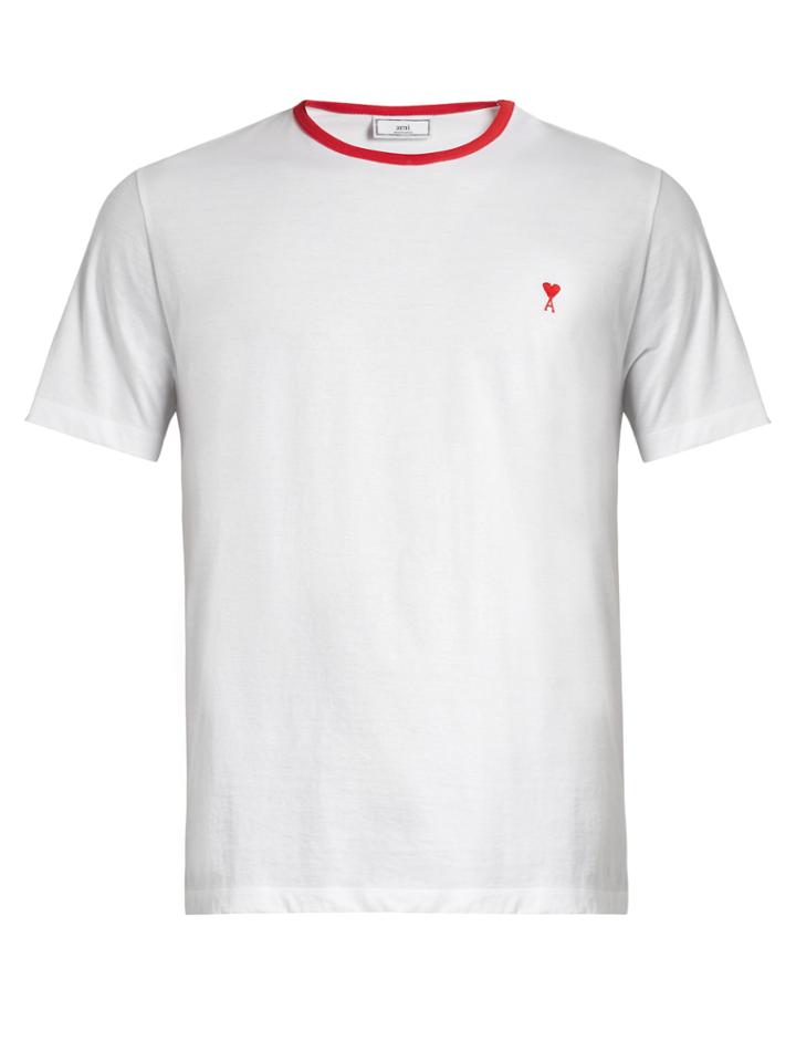 Ami Contrast-neck Cotton-jersey T-shirt