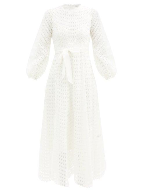 Matchesfashion.com Zimmermann - Poppy Embroidered-eyelet Belted Midi Dress - Womens - Ivory