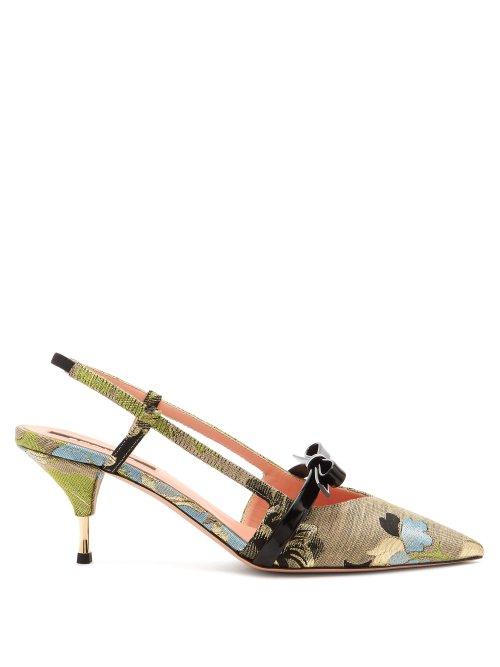 Matchesfashion.com Rochas - Floral Jacquard Slingback Pumps - Womens - Beige Multi