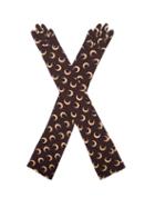 Ladies Accessories Marine Serre - Moon-print Jersey Gloves - Womens - Brown Multi