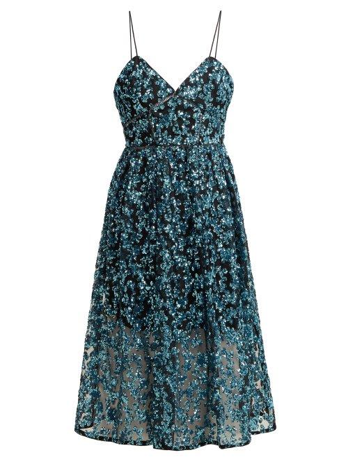 Matchesfashion.com Self-portrait - Azaelea Sequinned Midi Dress - Womens - Blue