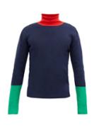 Matchesfashion.com Wales Bonner - Goto Colour-block Roll-neck Ribbed Sweater - Mens - Navy