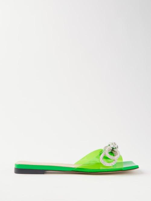 Mach & Mach - Double Bow Pvc And Patent-leather Flat Sandals - Womens - Green