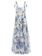 Ladies Beachwear Zimmermann - Aliane Tiered Floral-print Cotton-voile Dress - Womens - Blue White