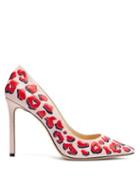 Matchesfashion.com Jimmy Choo - Romy 100 Leopard Embroidered Linen Pumps - Womens - Pink Multi