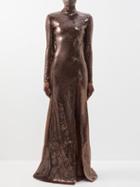 David Koma - Side-slit Sequinned Gown - Womens - Brown
