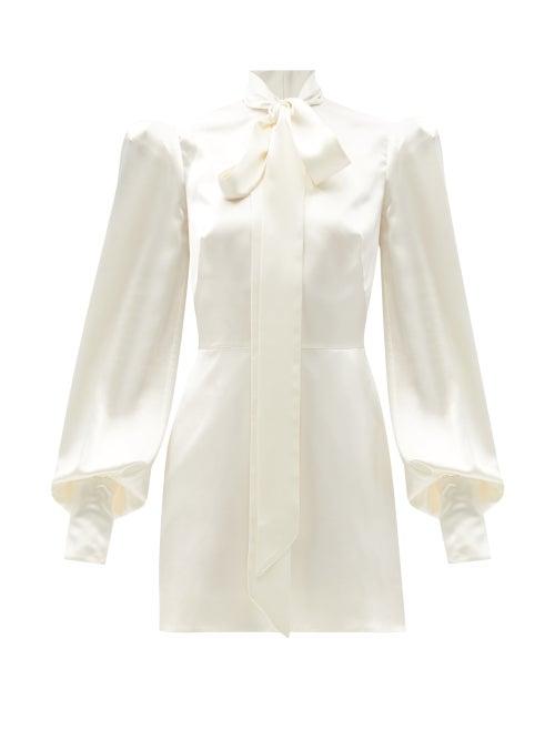 Matchesfashion.com The Vampire's Wife - The Mini Mayhem Pussy-bow Silk-satin Dress - Womens - Ivory