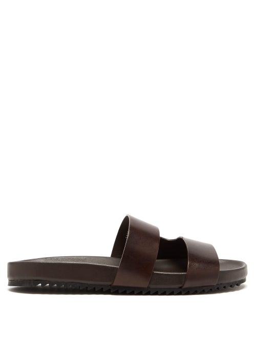 Matchesfashion.com Grenson - Chadwick Two-strap Leather Slides - Mens - Dark Brown