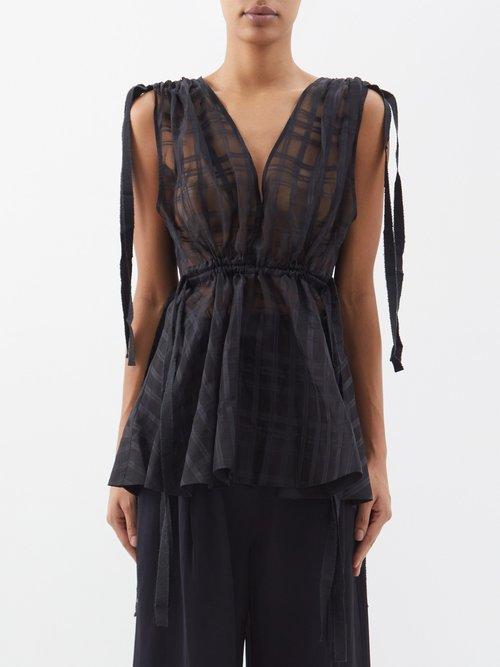 Lee Mathews - Virginia Checked Cotton-blend Chiffon Top - Womens - Black