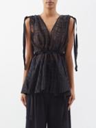 Lee Mathews - Virginia Checked Cotton-blend Chiffon Top - Womens - Black