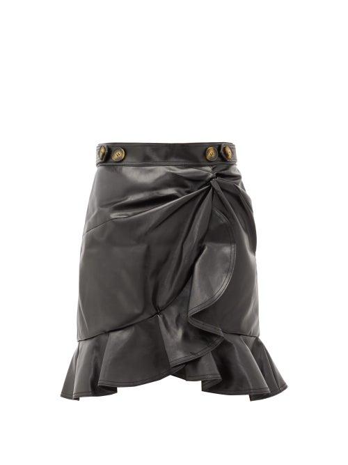 Matchesfashion.com Self-portrait - Ruffled Faux-leather Skirt - Womens - Black