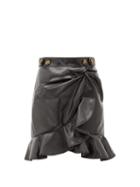 Matchesfashion.com Self-portrait - Ruffled Faux-leather Skirt - Womens - Black