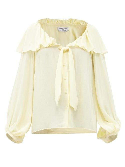 Matchesfashion.com Franoise - Ruffled V-neck Crepe Blouse - Womens - Pale Yellow