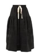 Matchesfashion.com Lee Mathews - Gigi Drawstring-waist Tiered Ramie Midi Skirt - Womens - Black