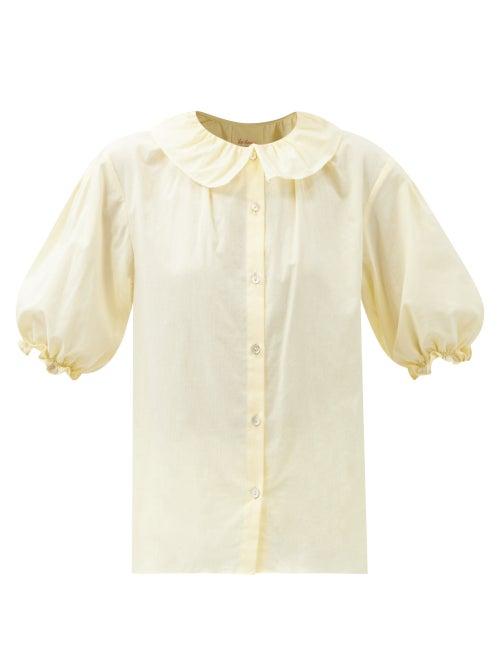 Loup Charmant - Lilo Puff-sleeve Organic-cotton Poplin Blouse - Womens - Yellow